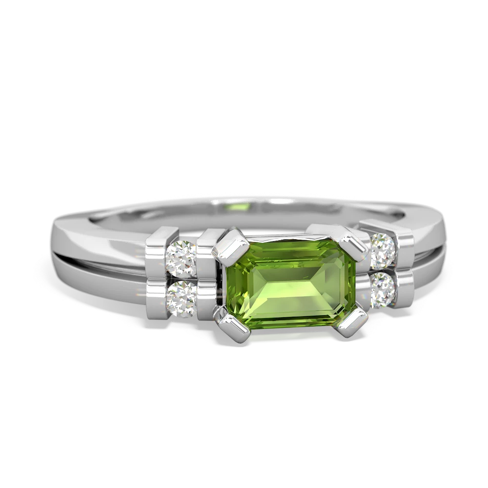 Peridot Art Deco East-West 14K White Gold ring R2590