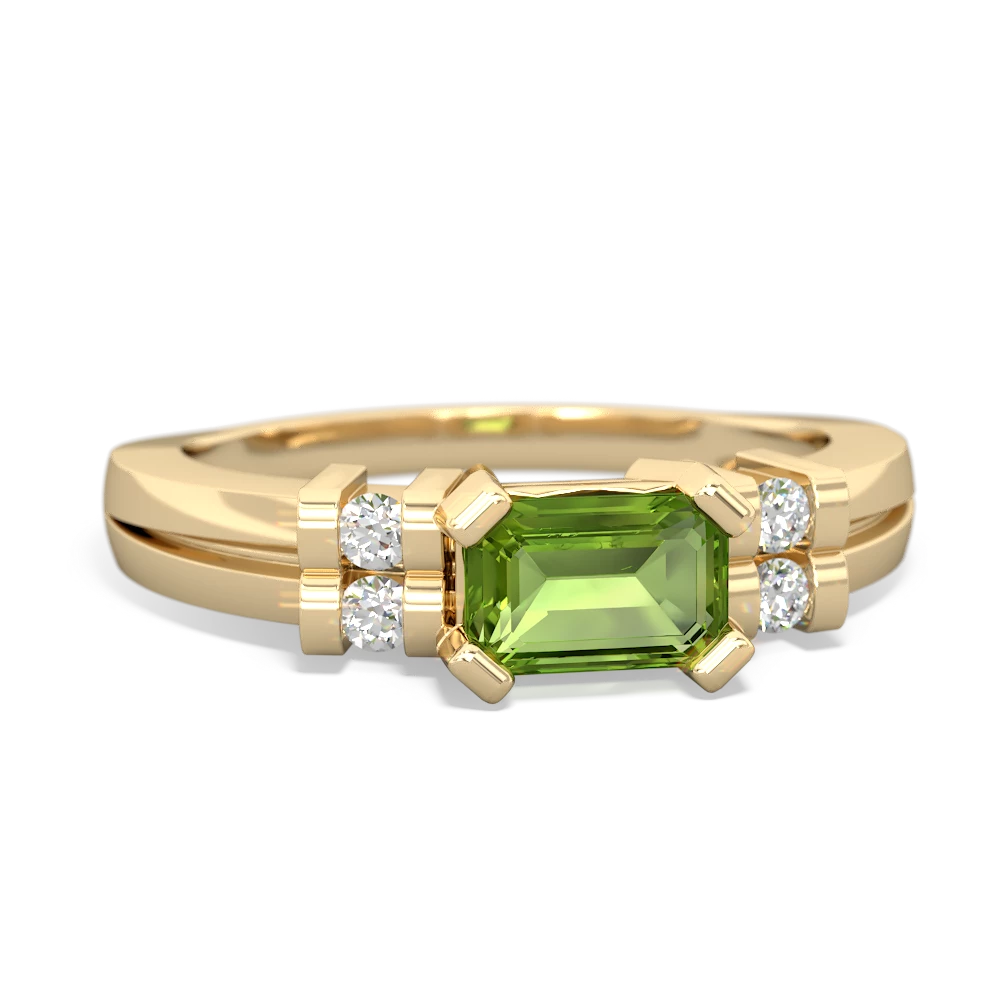 Peridot Art Deco East-West 14K Yellow Gold ring R2590