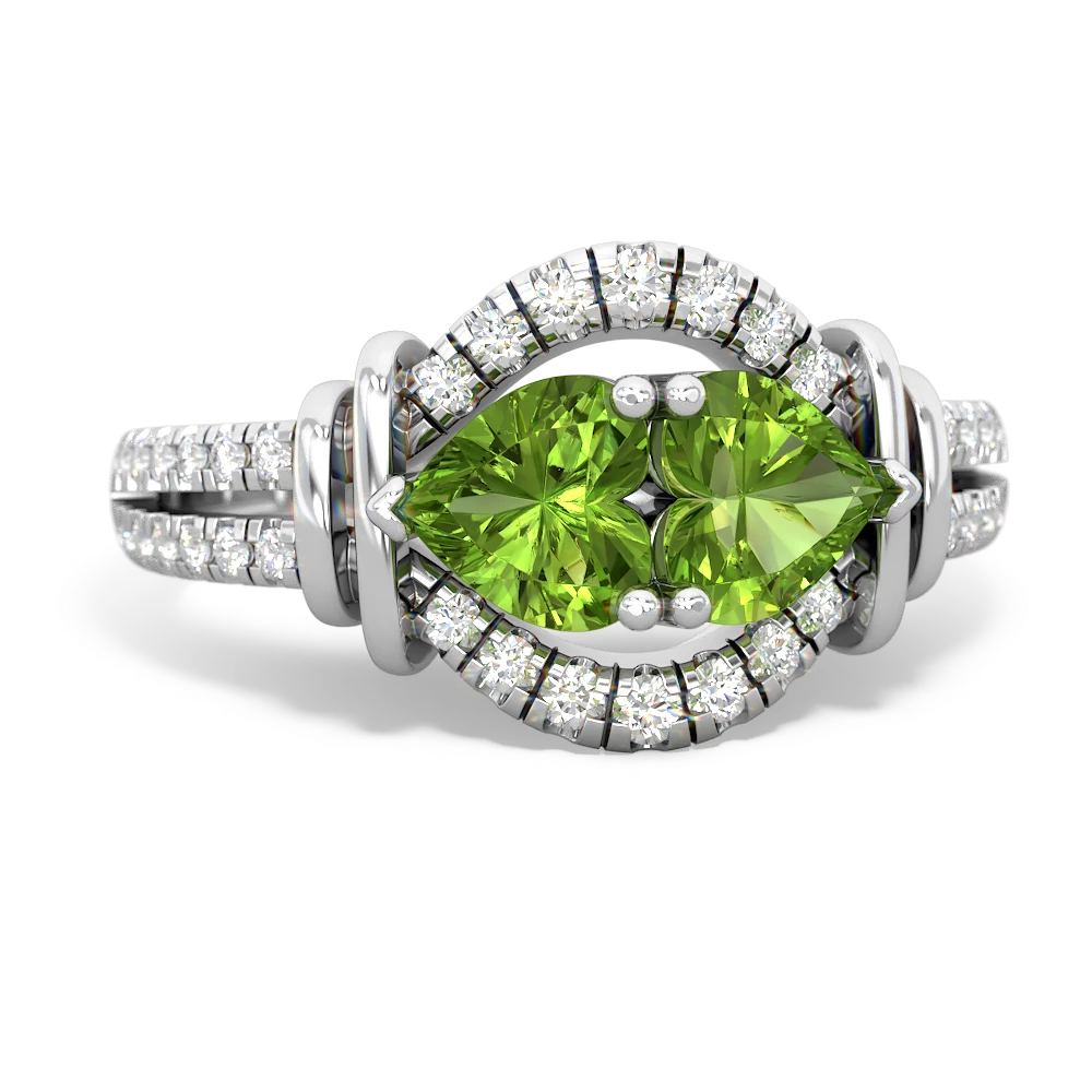 Peridot Art-Deco Keepsake 14K White Gold ring R5630