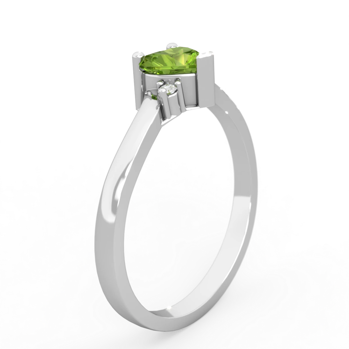 Peridot Delicate Heart 14K White Gold ring R0203