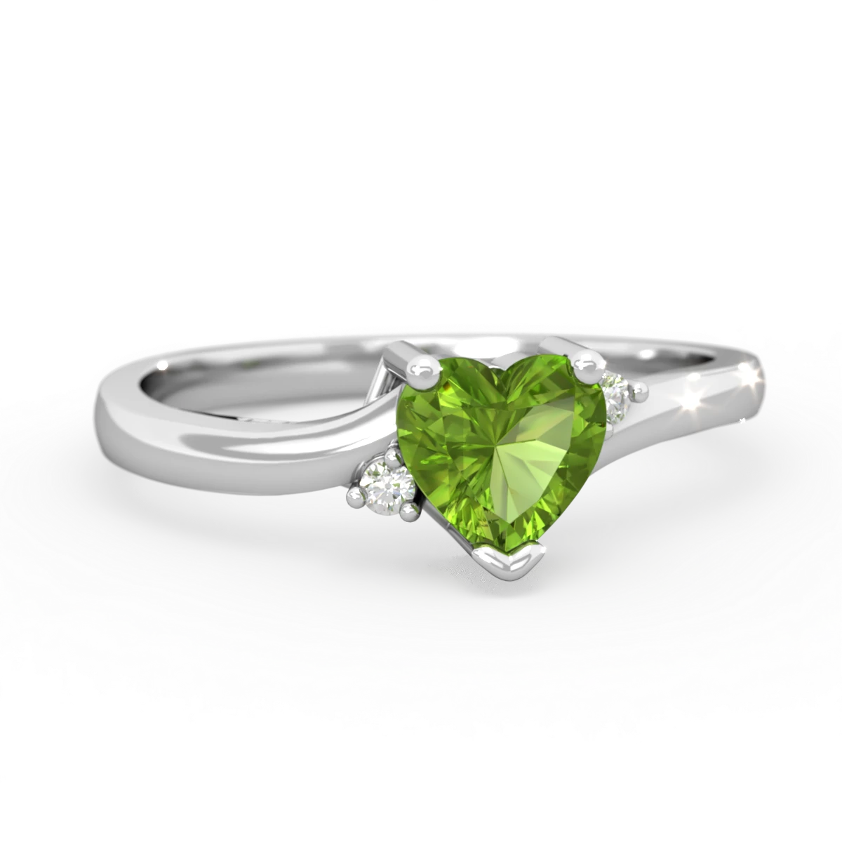 Peridot Delicate Heart 14K White Gold ring R0203
