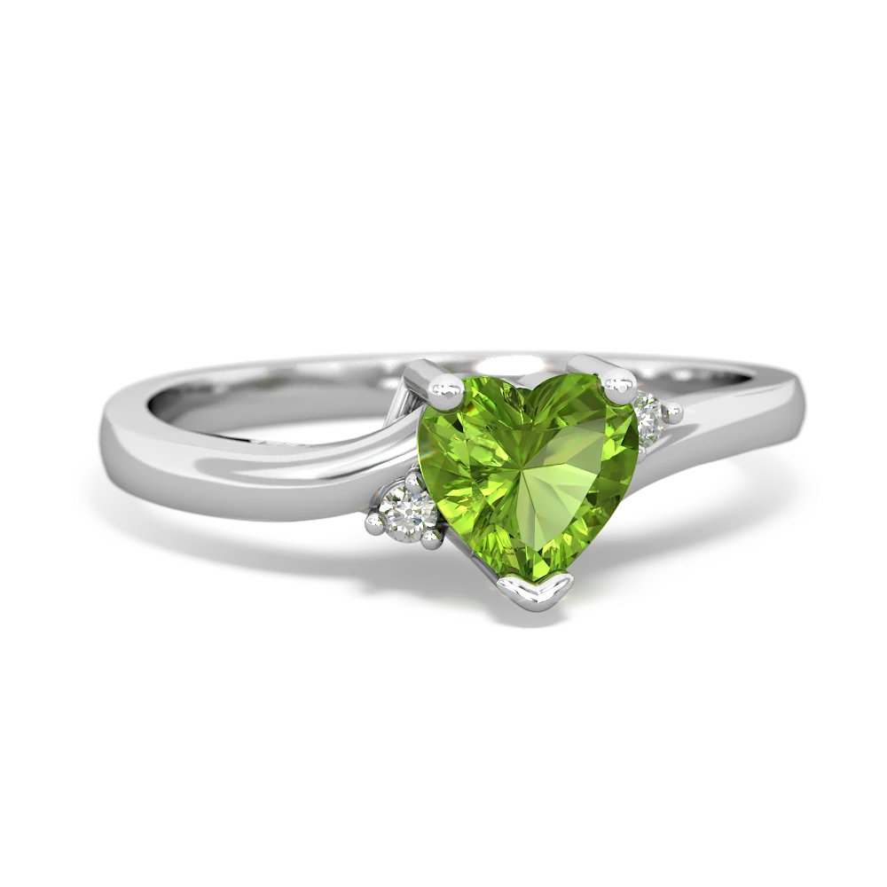 Peridot Delicate Heart 14K White Gold ring R0203