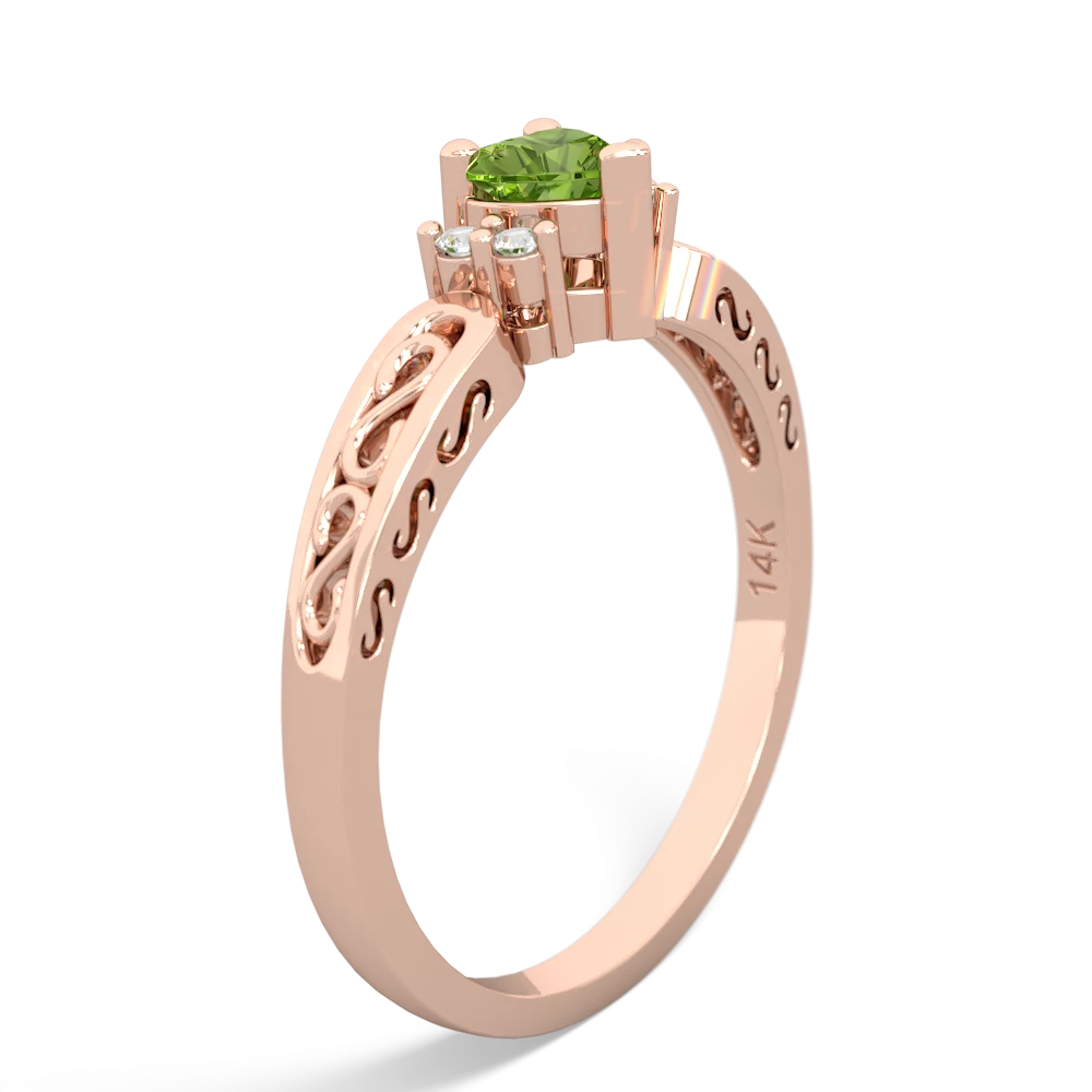 Peridot Filligree Scroll Heart 14K Rose Gold ring R2429