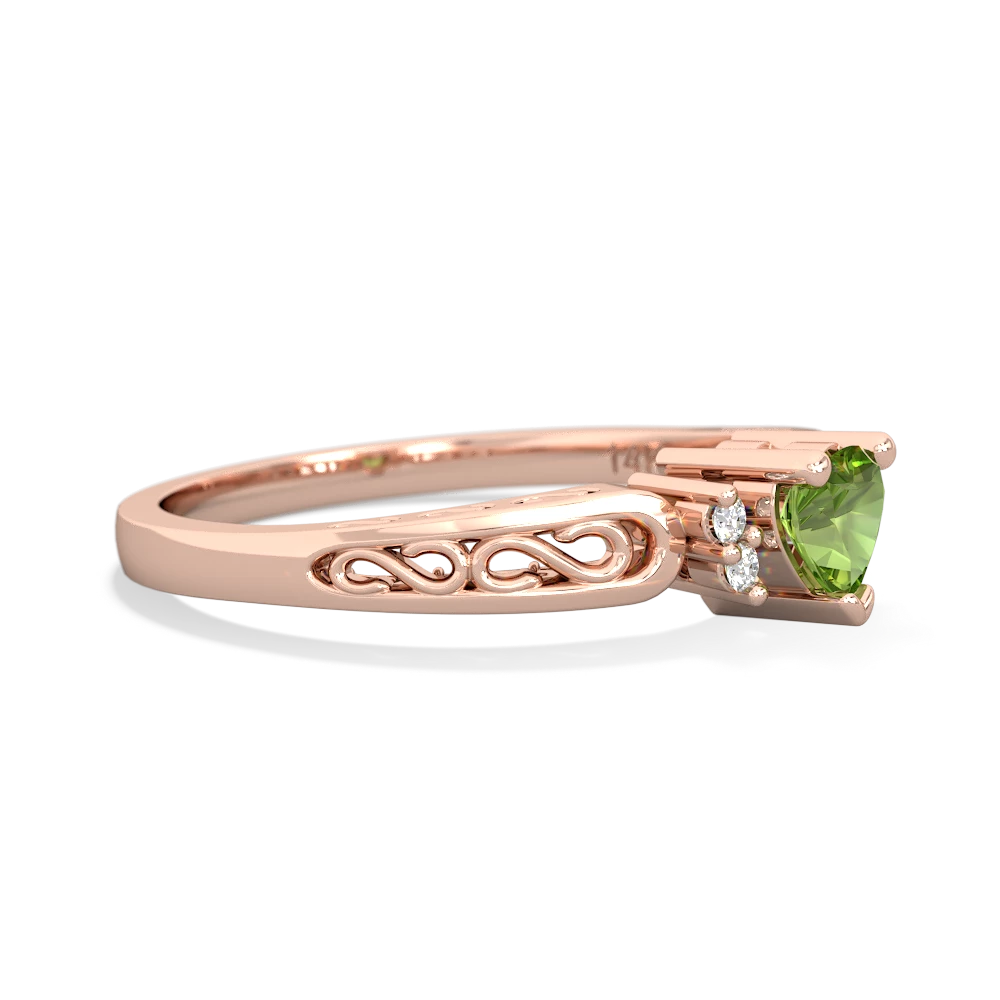 Peridot Filligree Scroll Heart 14K Rose Gold ring R2429