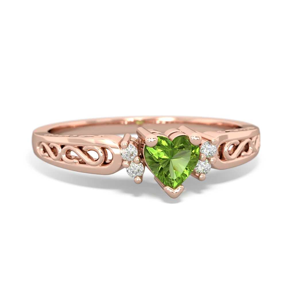 Peridot Filligree Scroll Heart 14K Rose Gold ring R2429