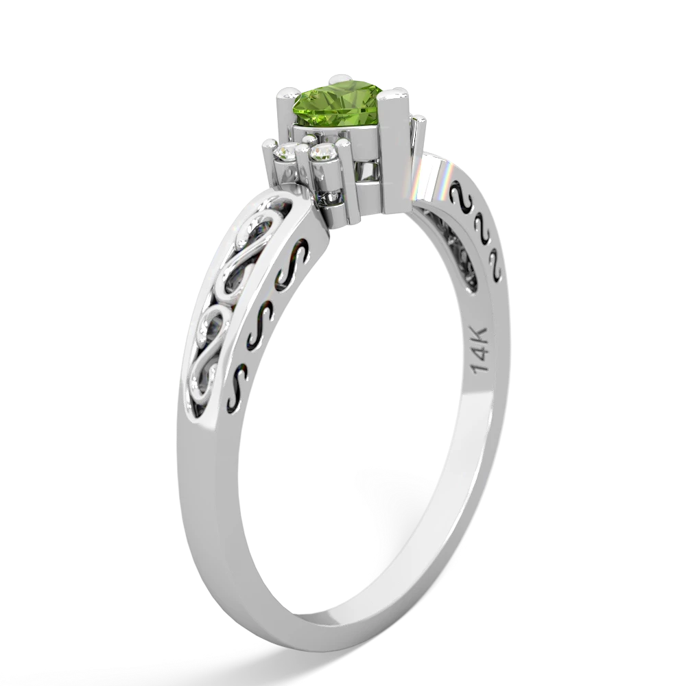 Peridot Filligree Scroll Heart 14K White Gold ring R2429