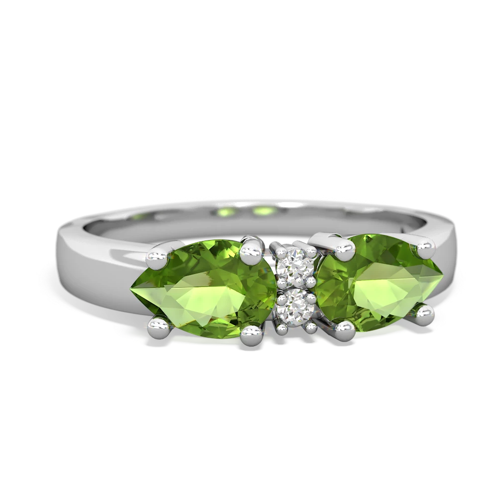 Peridot Pear Bowtie 14K White Gold ring R0865