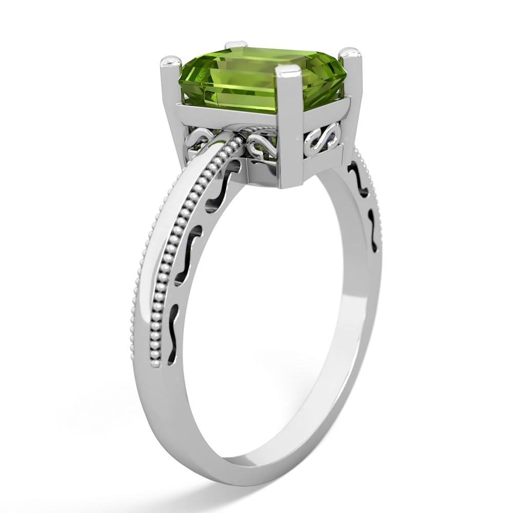 Peridot Milgrain Scroll 14K White Gold ring R2338