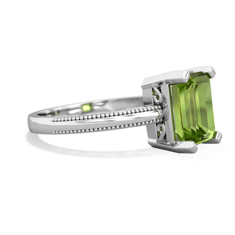 Peridot Milgrain Scroll 14K White Gold ring R2338