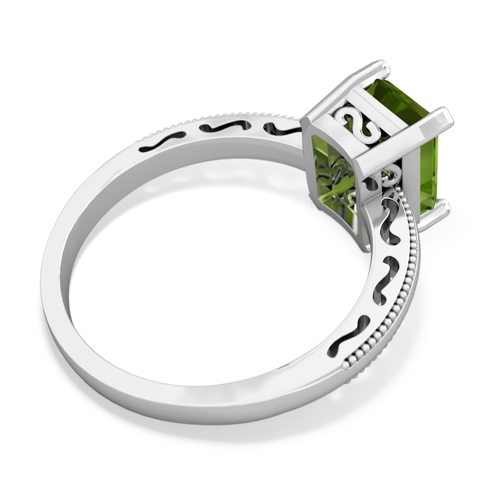 Peridot Milgrain Scroll 14K White Gold ring R2338