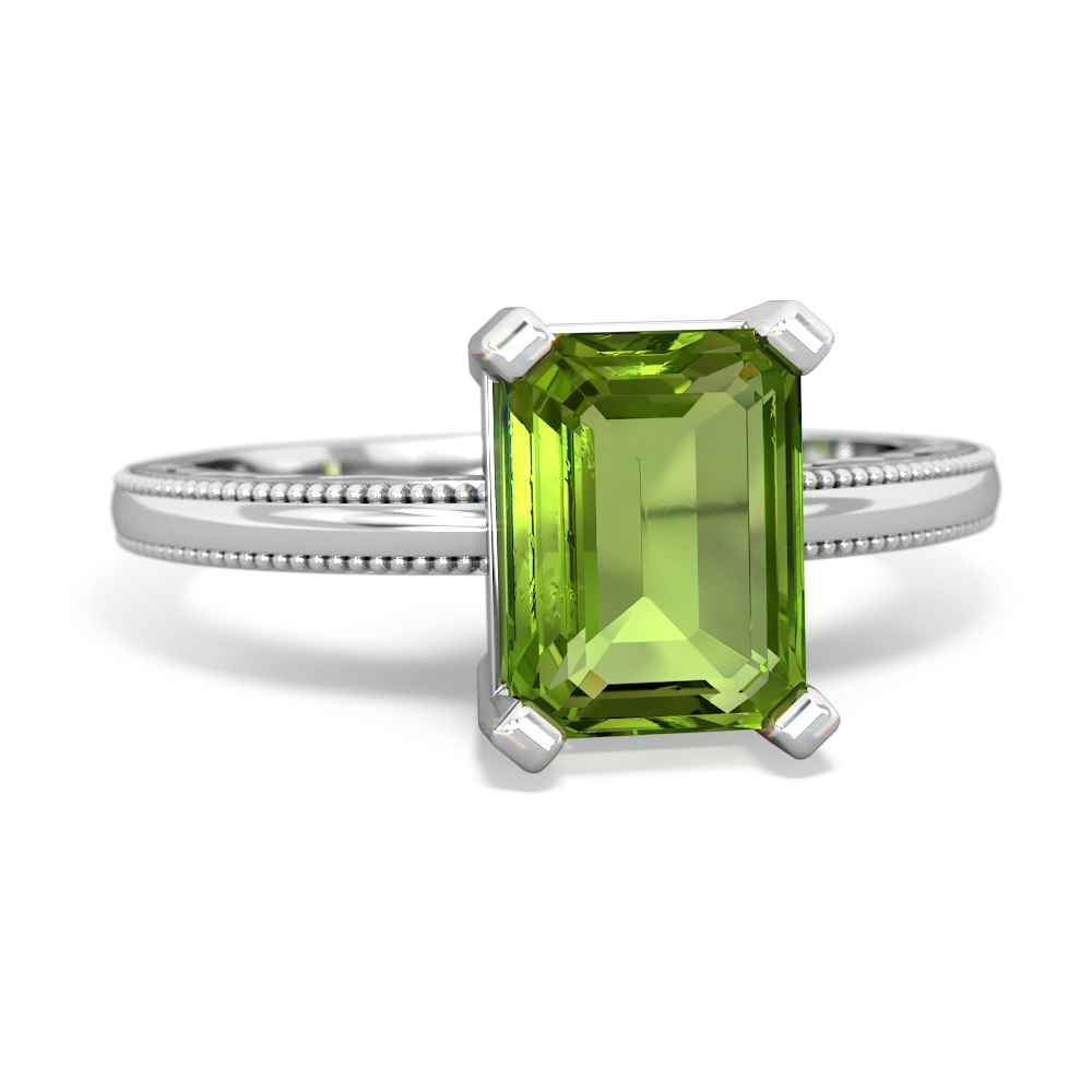 Peridot Milgrain Scroll 14K White Gold ring R2338