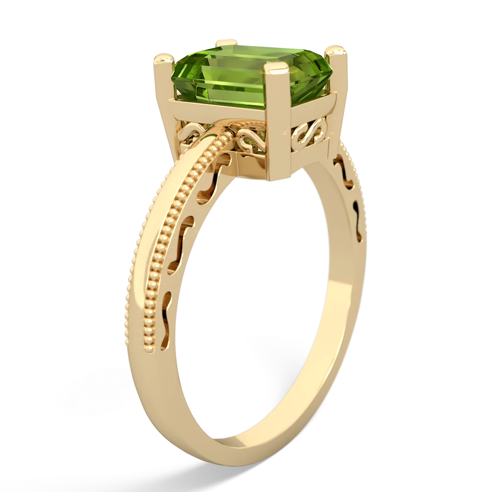 Peridot Milgrain Scroll 14K Yellow Gold ring R2338