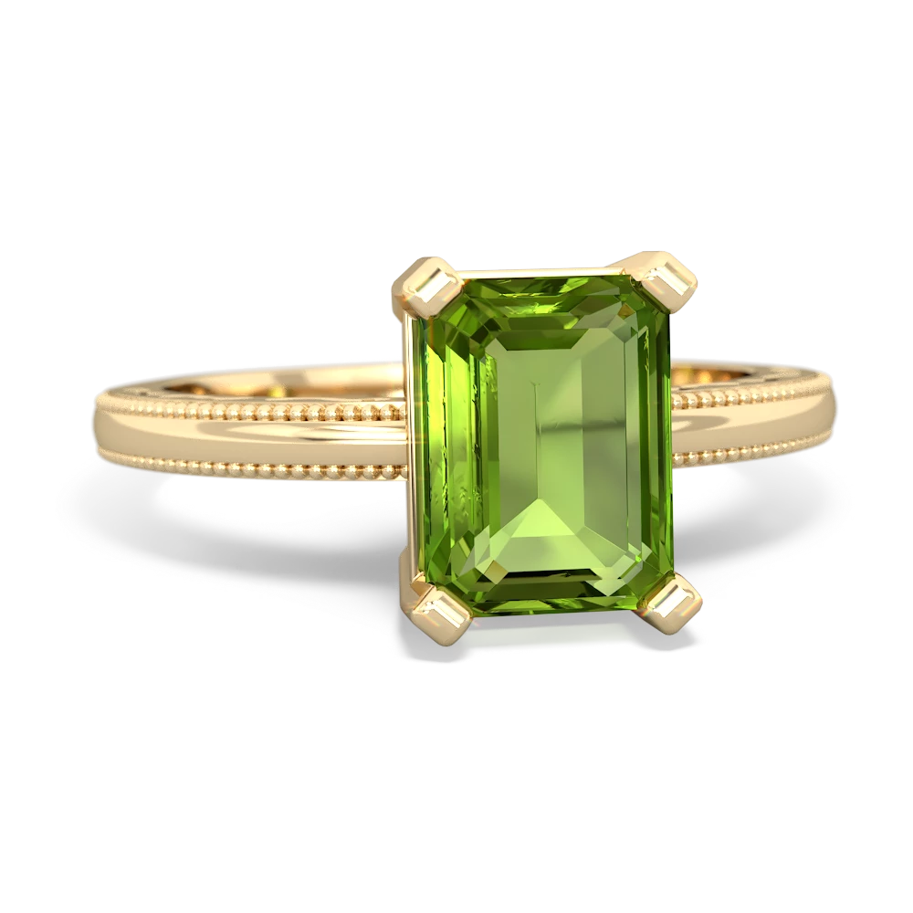 Peridot Milgrain Scroll 14K Yellow Gold ring R2338