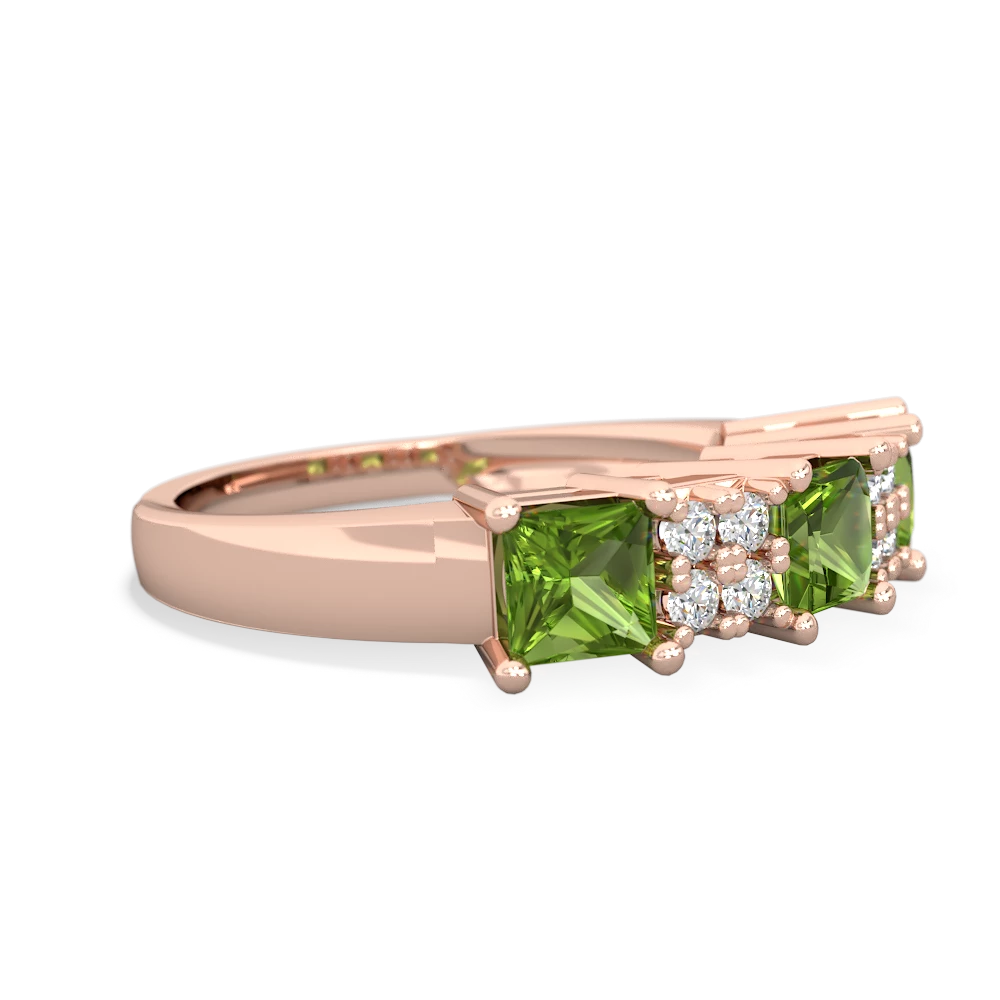 Peridot Three Stone Diamond Cluster 14K Rose Gold ring R2592