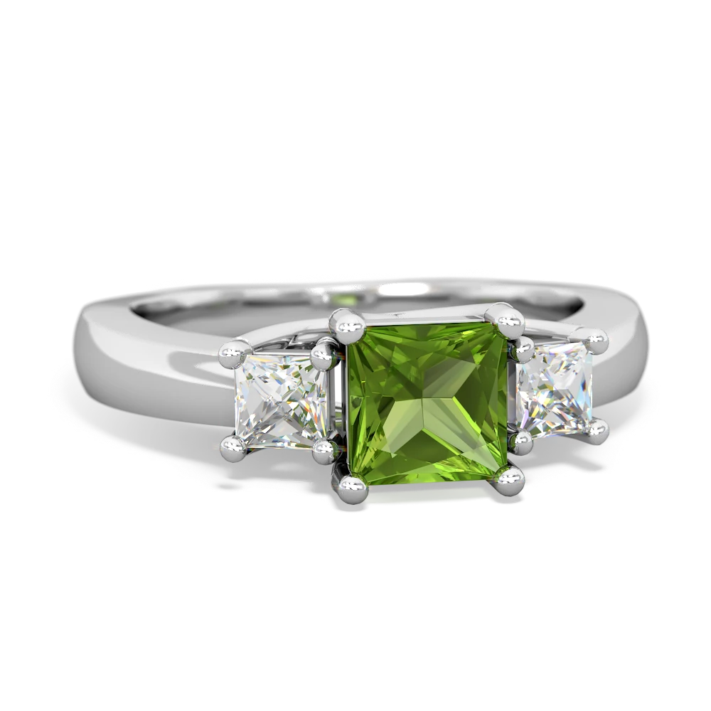 Peridot Three Stone Trellis 14K White Gold ring R4015