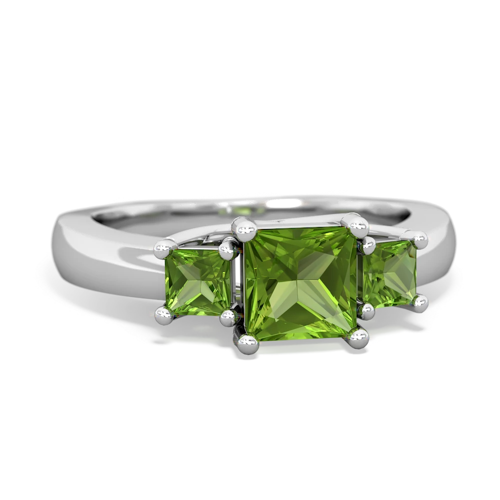 Peridot Three Stone Trellis 14K White Gold ring R4015