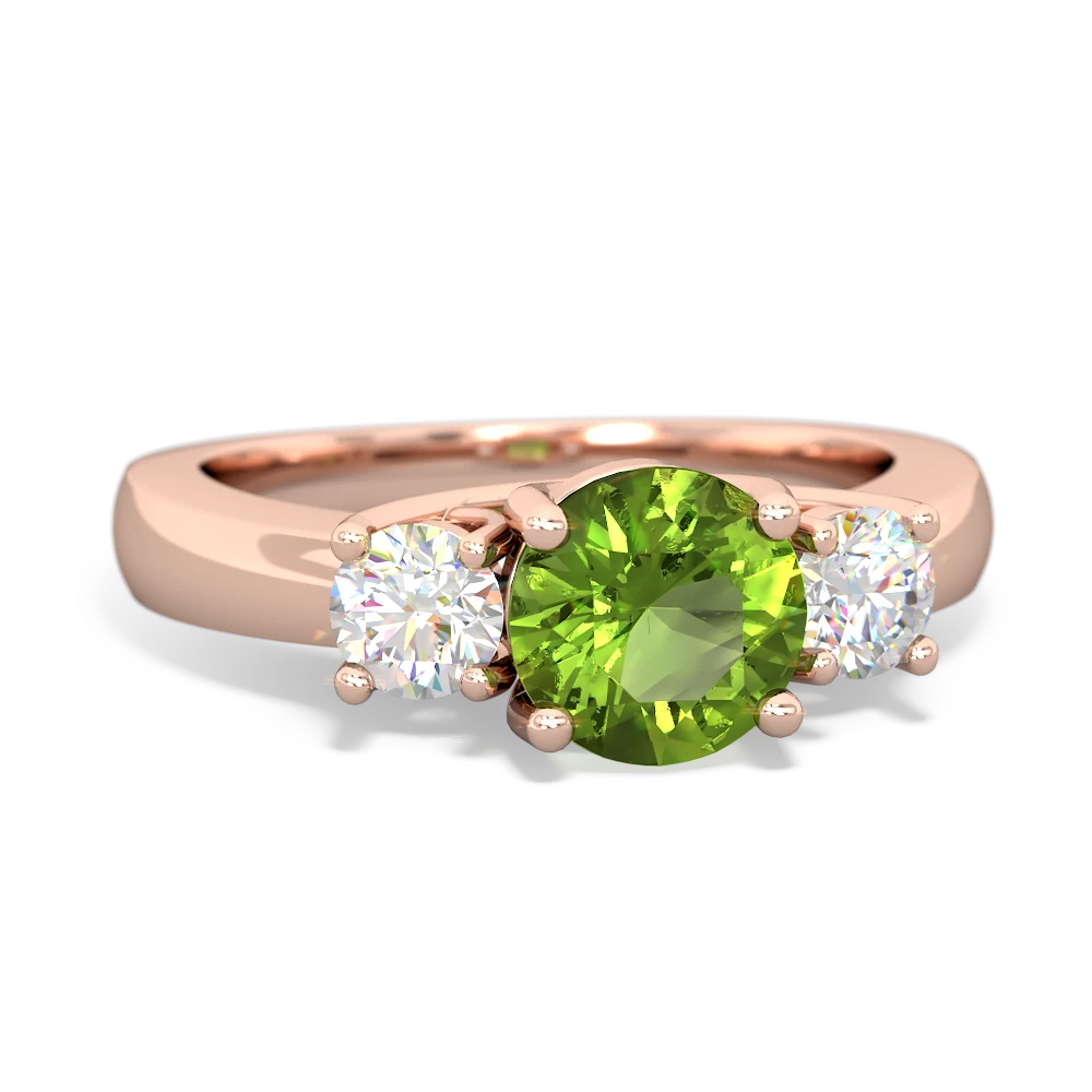 Peridot Diamond Three Stone Round Trellis 14K Rose Gold ring R4018