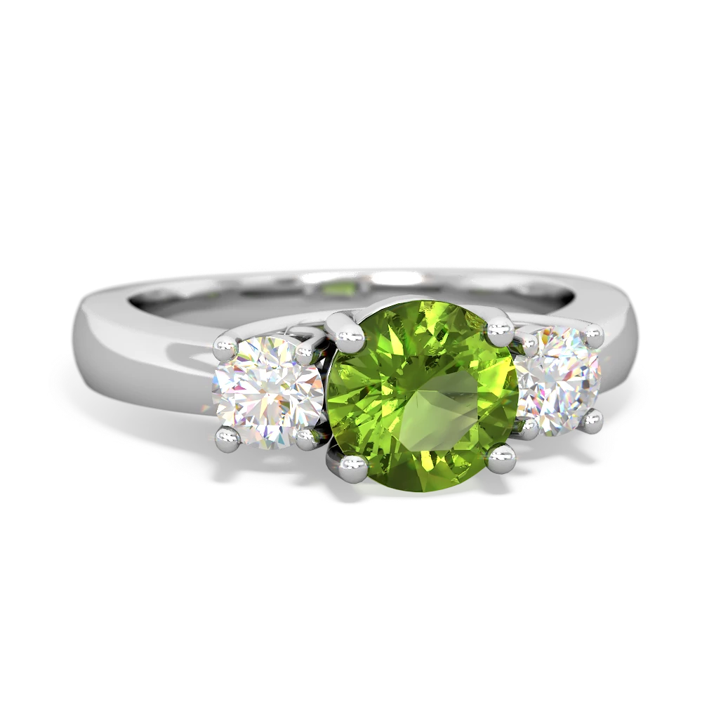 Peridot Diamond Three Stone Round Trellis 14K White Gold ring R4018