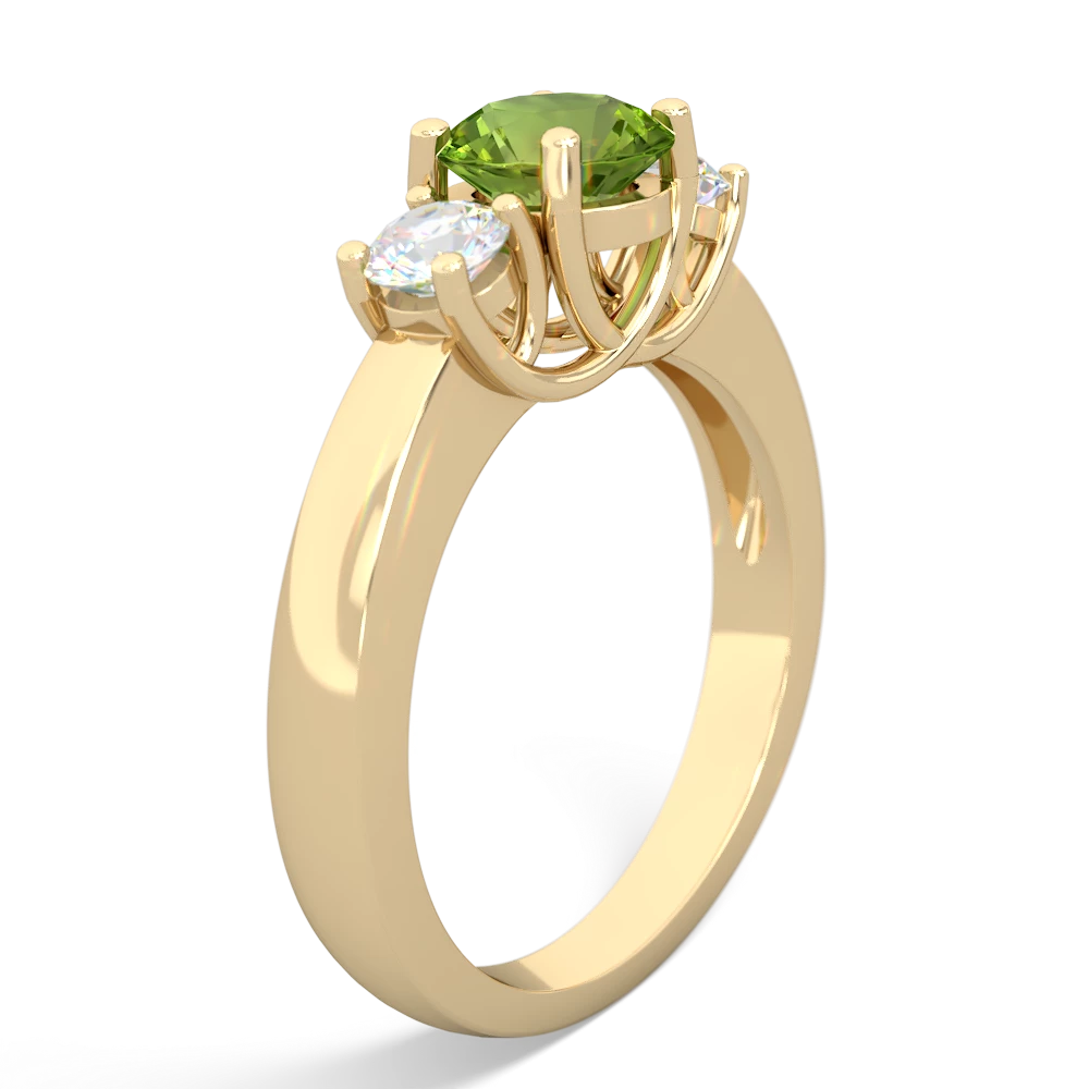 Peridot Diamond Three Stone Round Trellis 14K Yellow Gold ring R4018