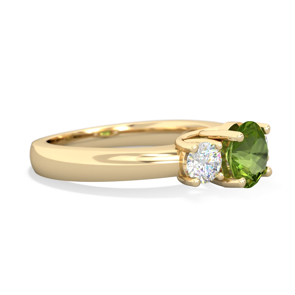 Peridot Diamond Three Stone Round Trellis 14K Yellow Gold ring R4018