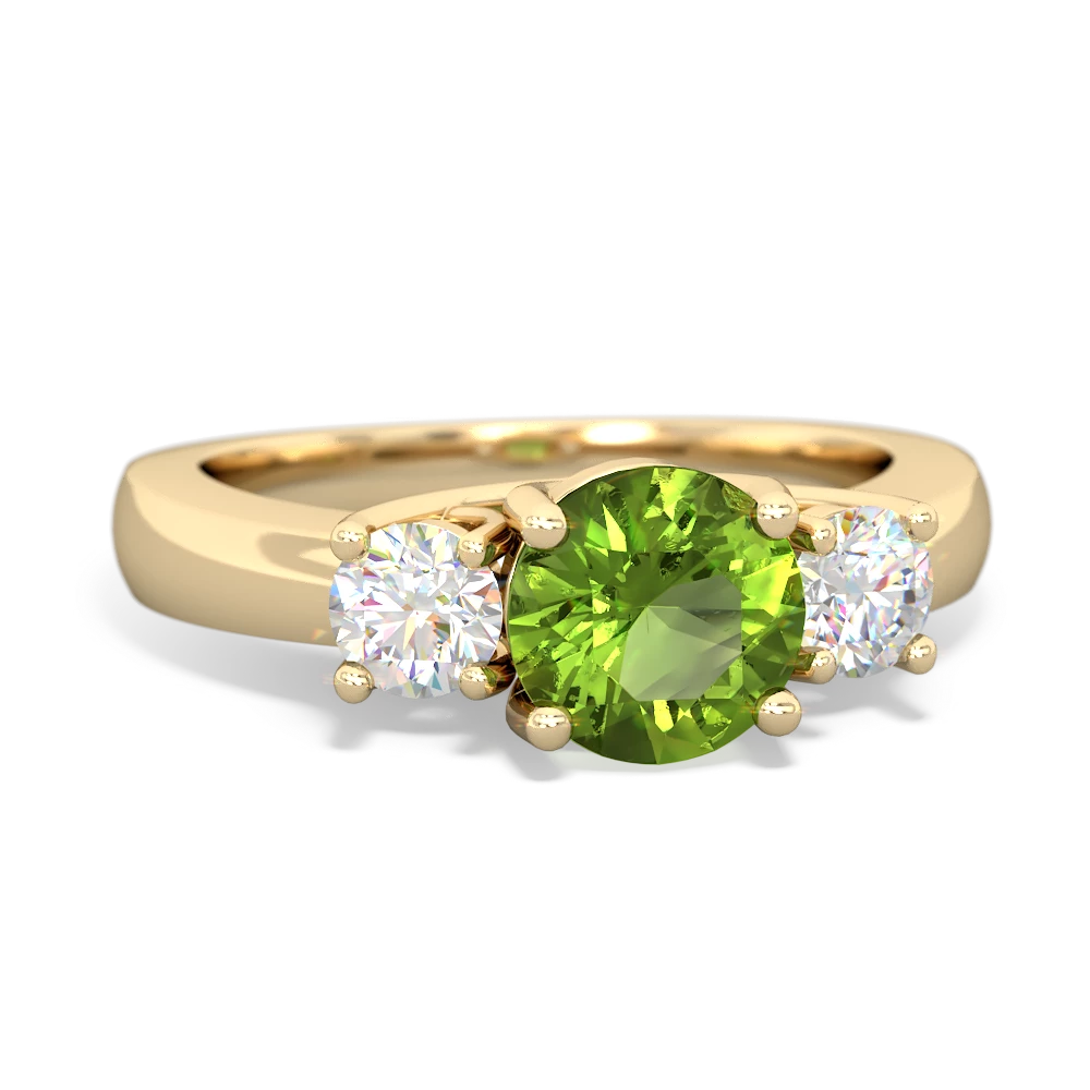 Peridot Diamond Three Stone Round Trellis 14K Yellow Gold ring R4018