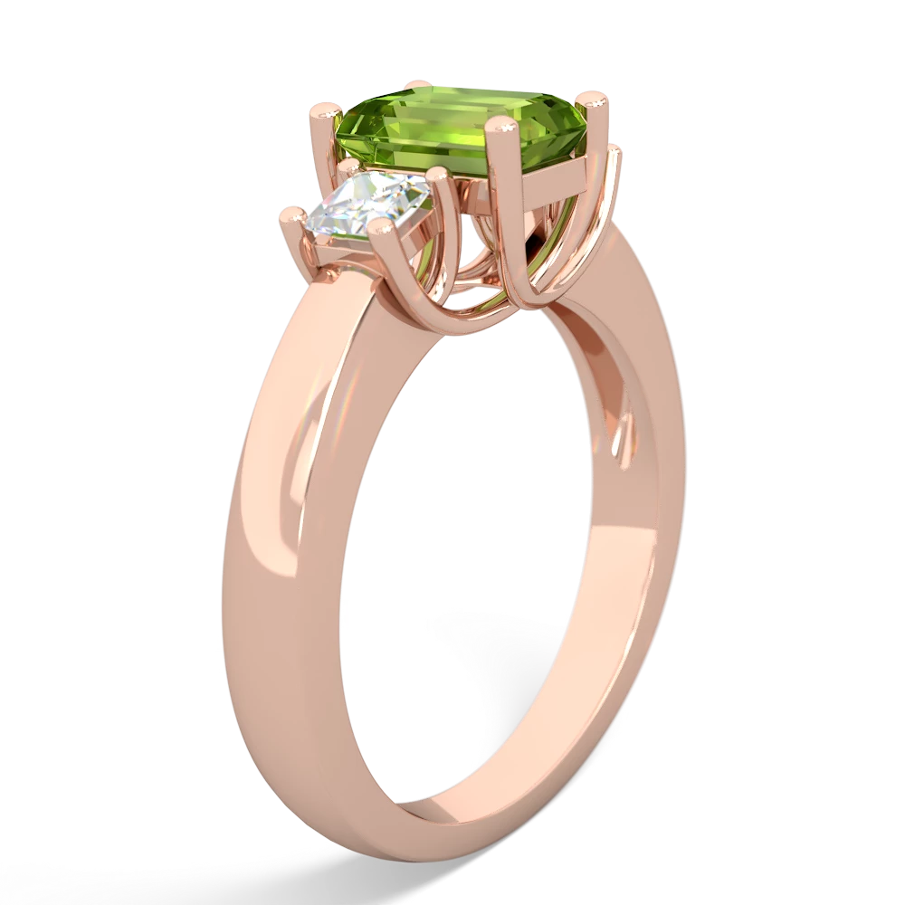 Peridot Diamond Three Stone Emerald-Cut Trellis 14K Rose Gold ring R4021