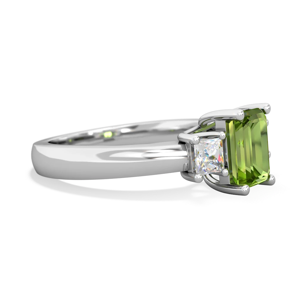 Peridot Diamond Three Stone Emerald-Cut Trellis 14K White Gold ring R4021