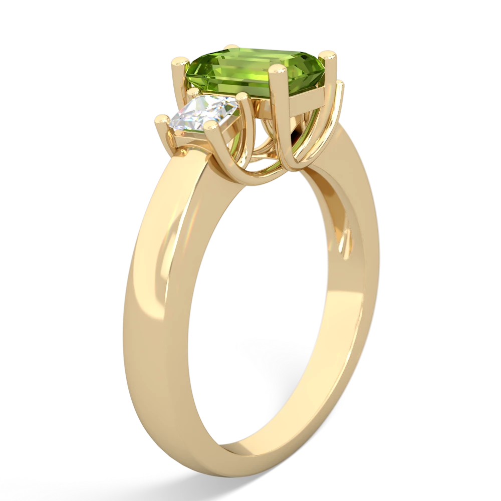 Peridot Diamond Three Stone Emerald-Cut Trellis 14K Yellow Gold ring R4021