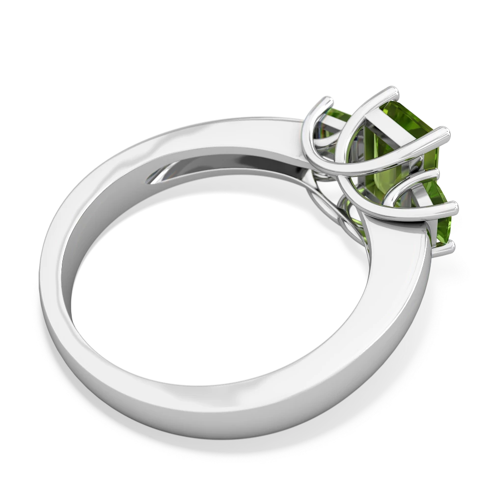 Peridot Three Stone Emerald-Cut Trellis 14K White Gold ring R4021