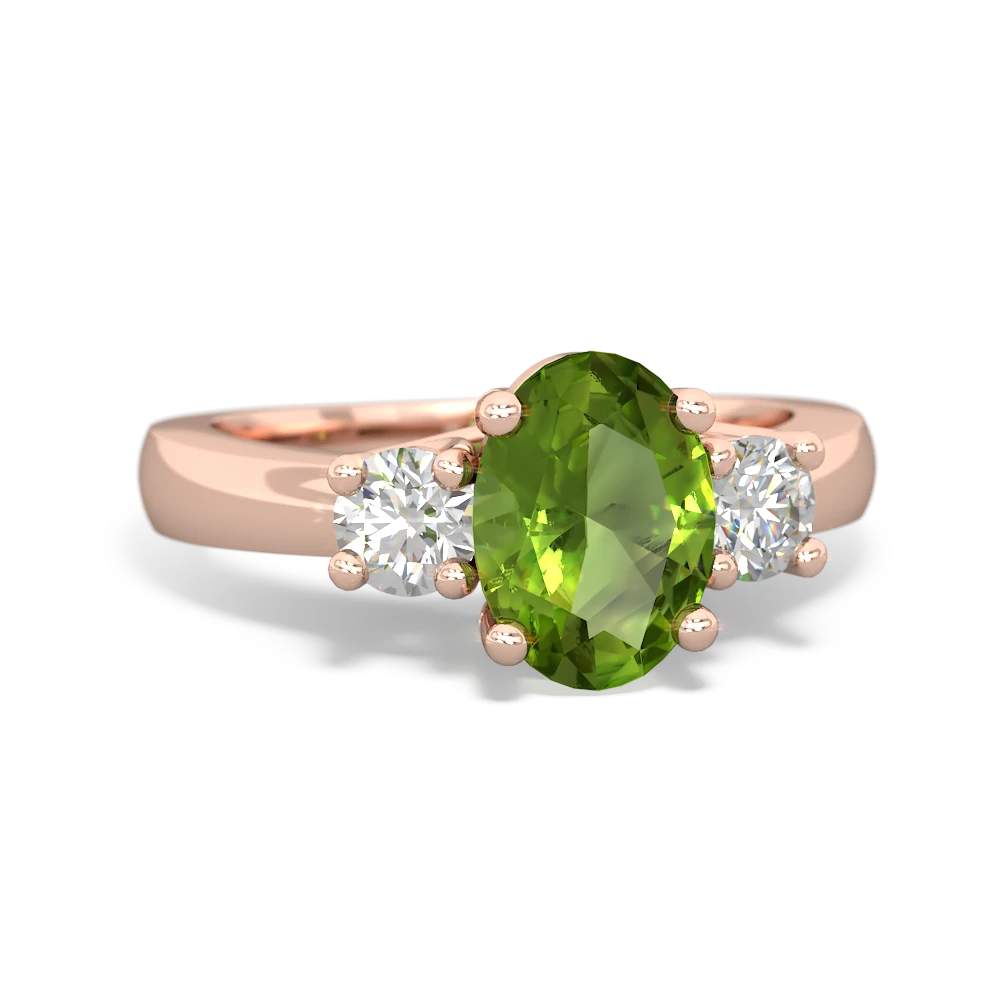 Peridot Diamond Three Stone Oval Trellis 14K Rose Gold ring R4024