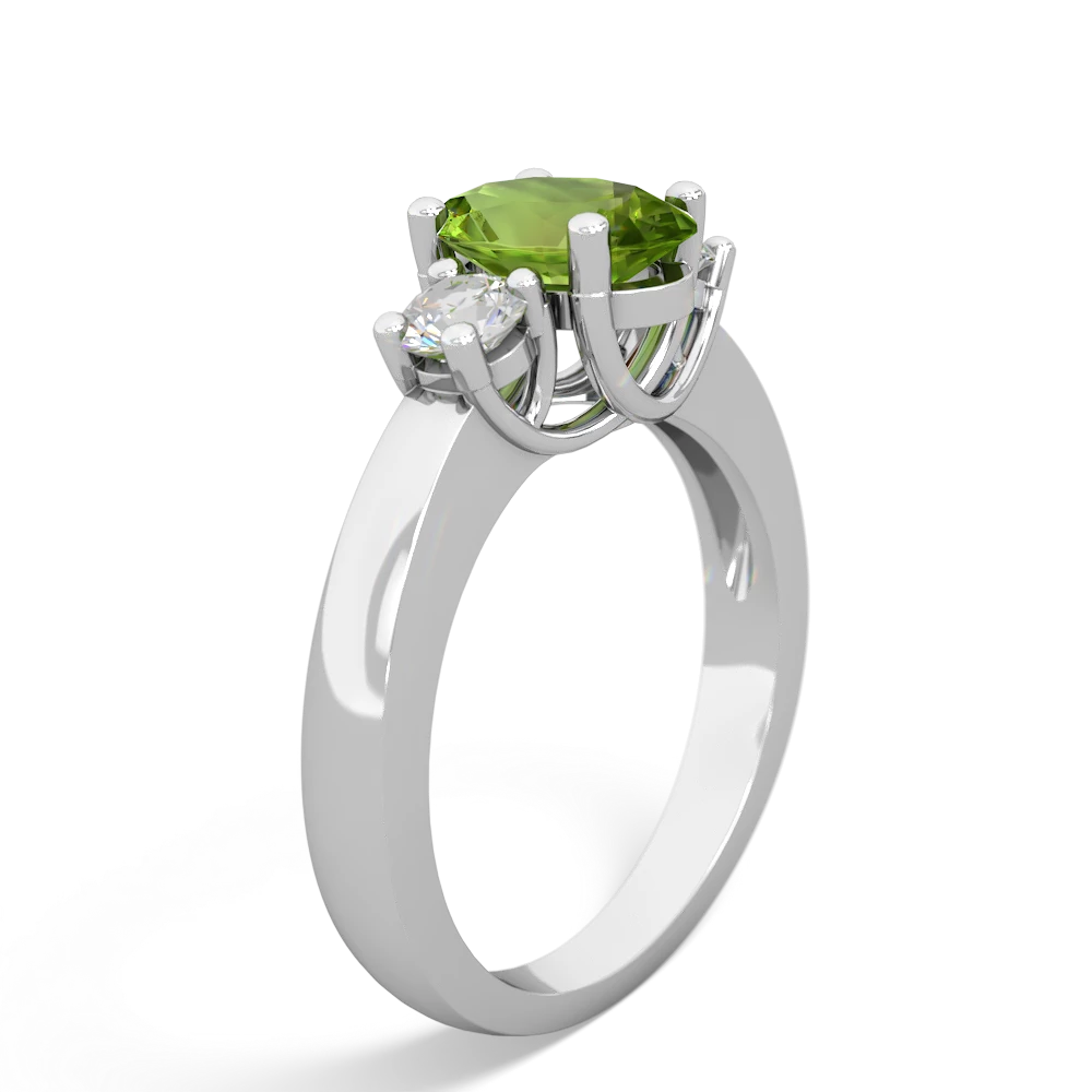 Peridot Diamond Three Stone Oval Trellis 14K White Gold ring R4024