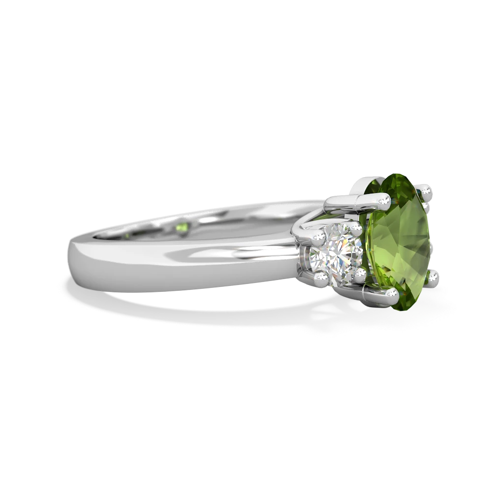 Peridot Diamond Three Stone Oval Trellis 14K White Gold ring R4024