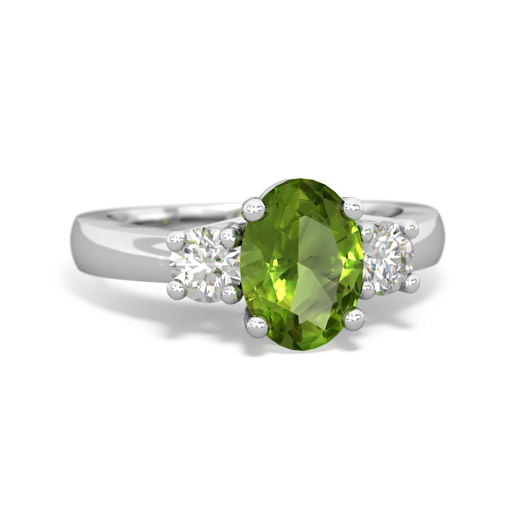 Peridot Diamond Three Stone Oval Trellis 14K White Gold ring R4024