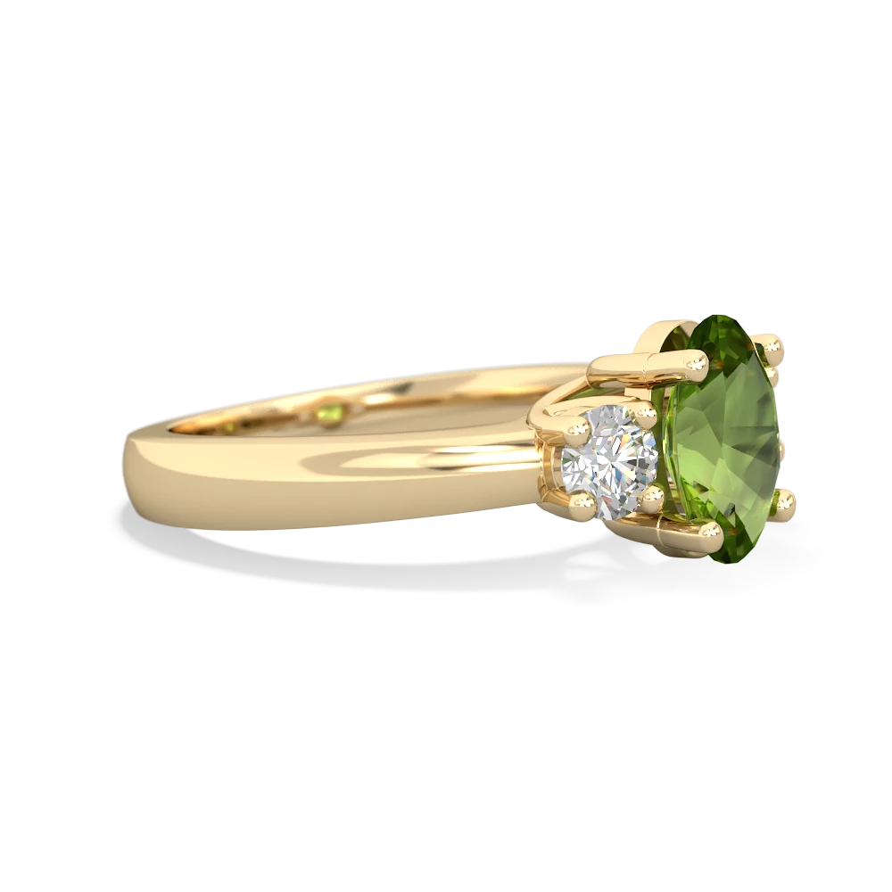 Peridot Diamond Three Stone Oval Trellis 14K Yellow Gold ring R4024