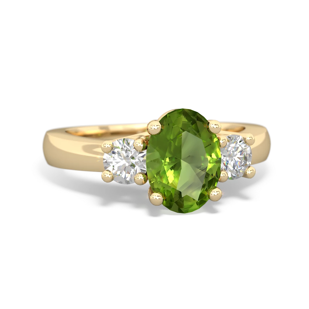 Peridot Diamond Three Stone Oval Trellis 14K Yellow Gold ring R4024