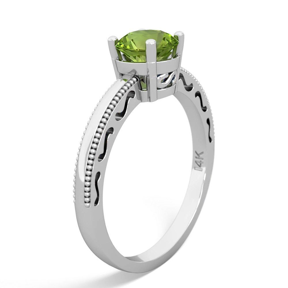 Peridot Milgrain Filigree 14K White Gold ring R5090