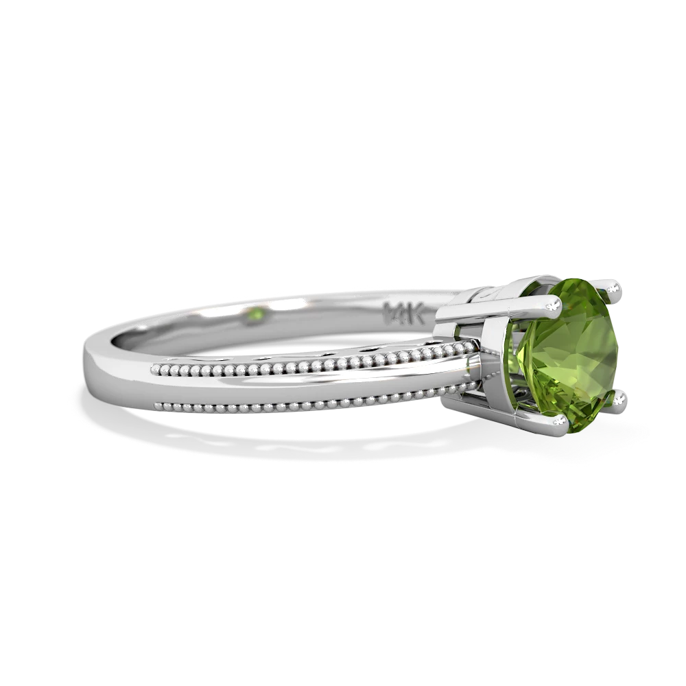 Peridot Milgrain Filigree 14K White Gold ring R5090