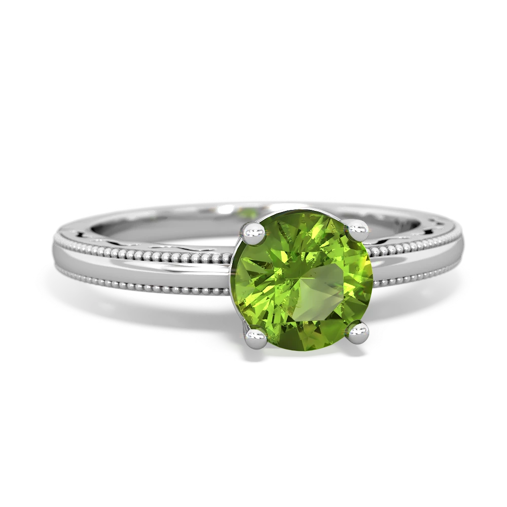 Peridot Milgrain Filigree 14K White Gold ring R5090