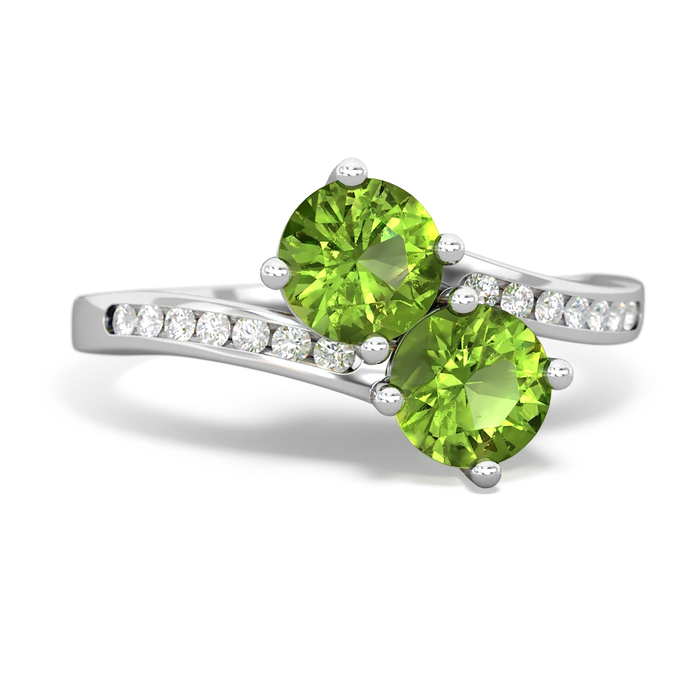 Peridot Channel Set Two Stone 14K White Gold ring R5303