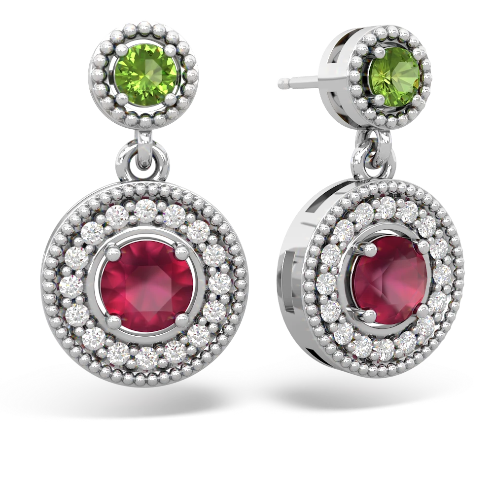 Peridot Halo Dangle 14K White Gold earrings E5319