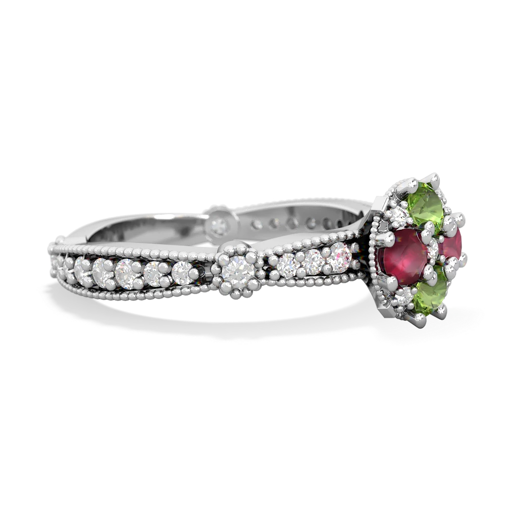 Peridot Sparkling Tiara Cluster 14K White Gold ring R26293RD