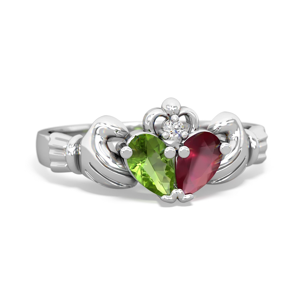 Peridot 'Our Heart' Claddagh 14K White Gold ring R2388