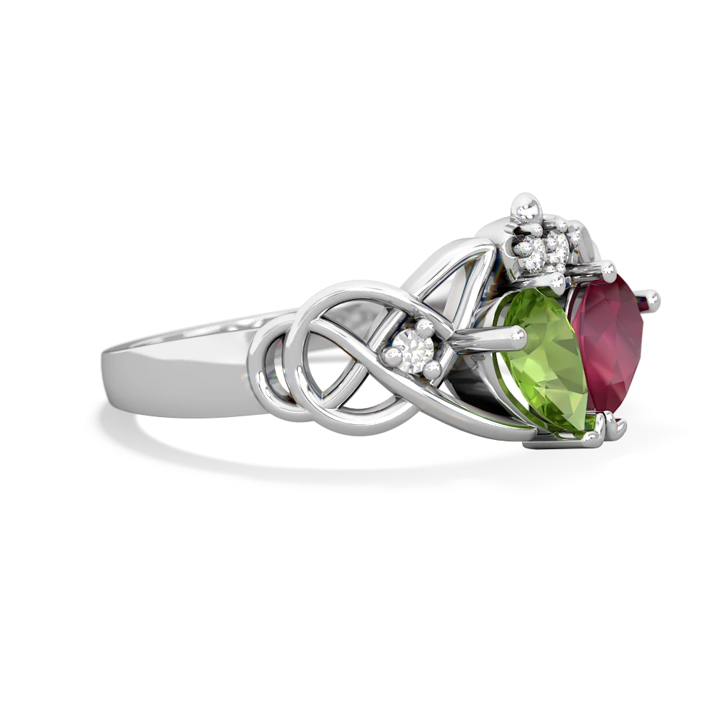 Peridot 'One Heart' Celtic Knot Claddagh 14K White Gold ring R5322