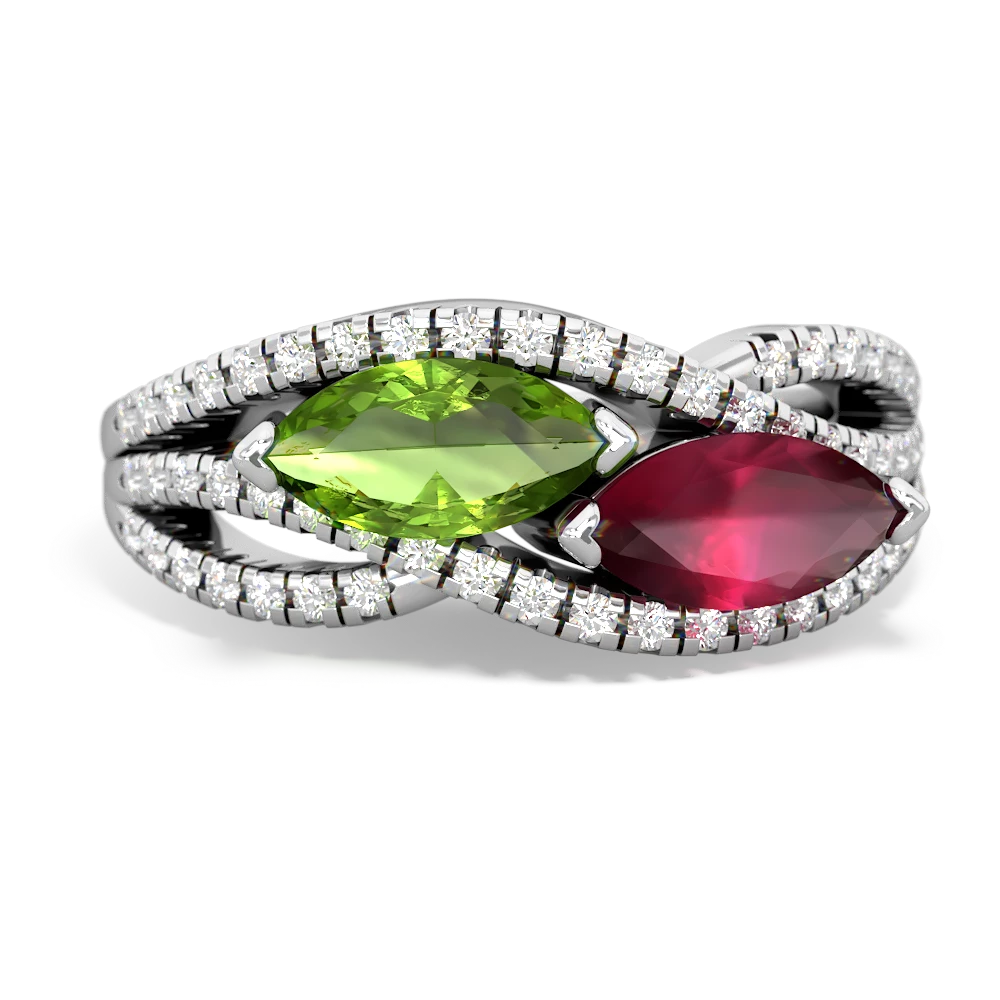 Peridot Diamond Rivers 14K White Gold ring R3070