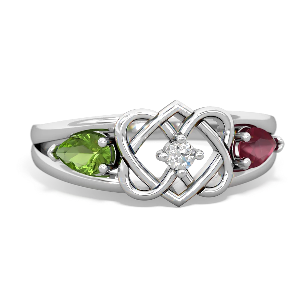 Peridot Hearts Intertwined 14K White Gold ring R5880