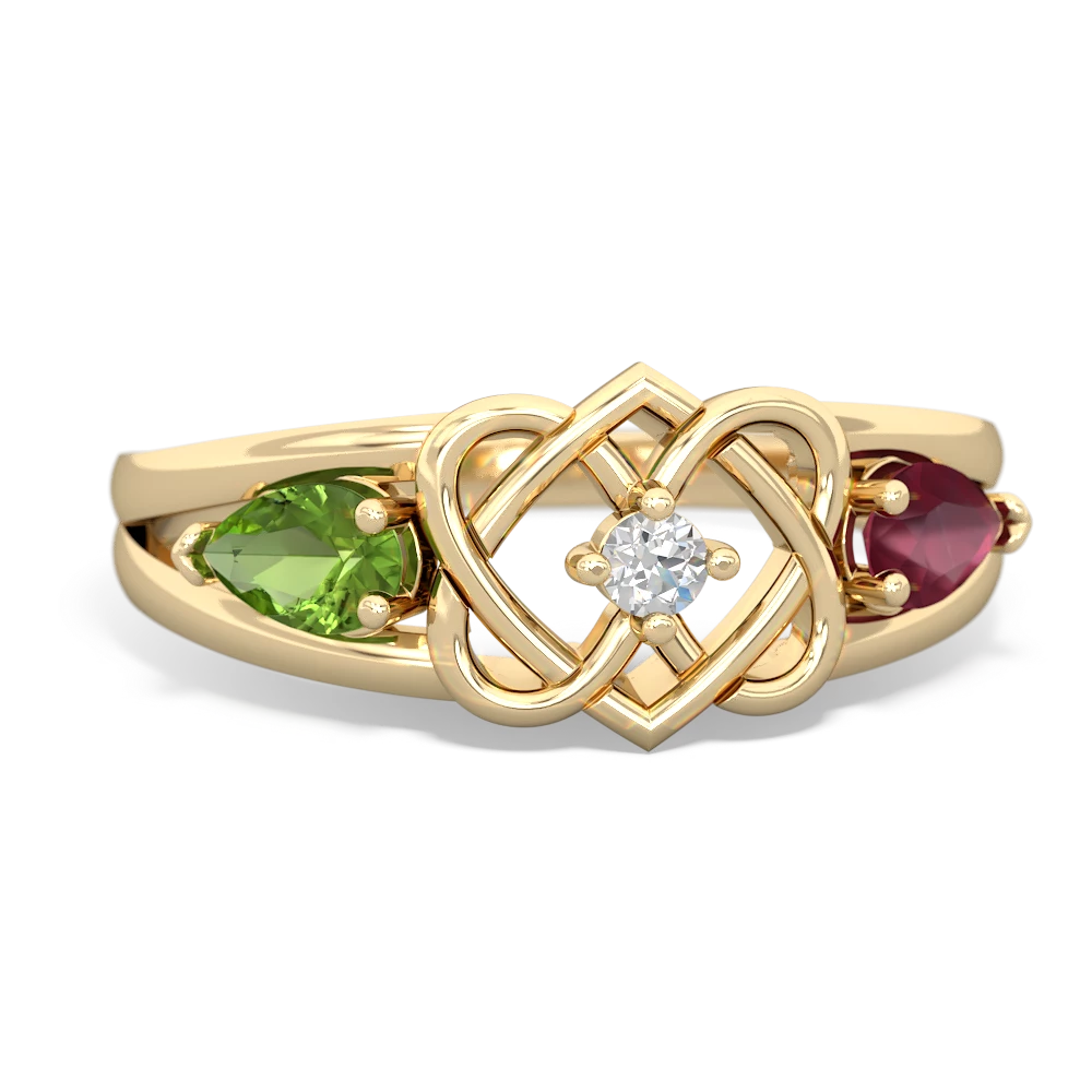 Peridot Hearts Intertwined 14K Yellow Gold ring R5880