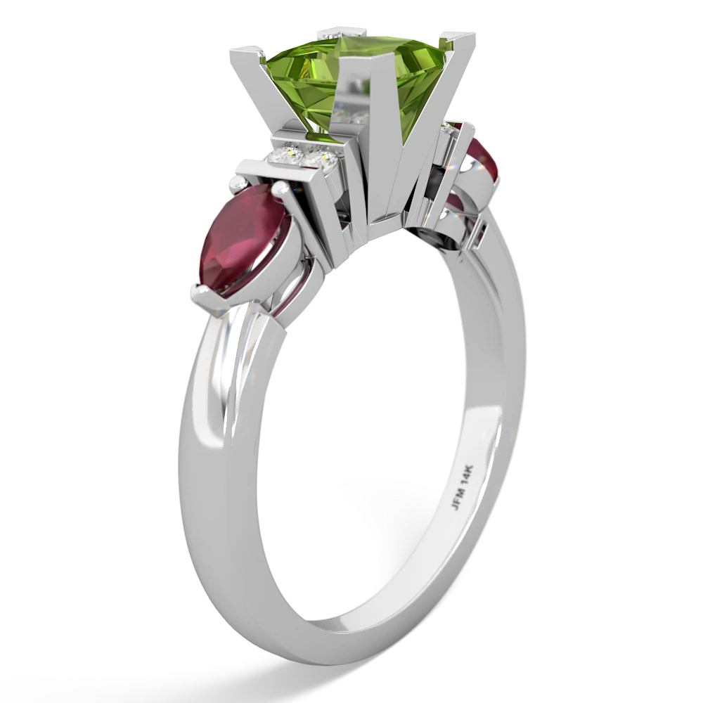 Peridot 6Mm Princess Eternal Embrace Engagement 14K White Gold ring C2002