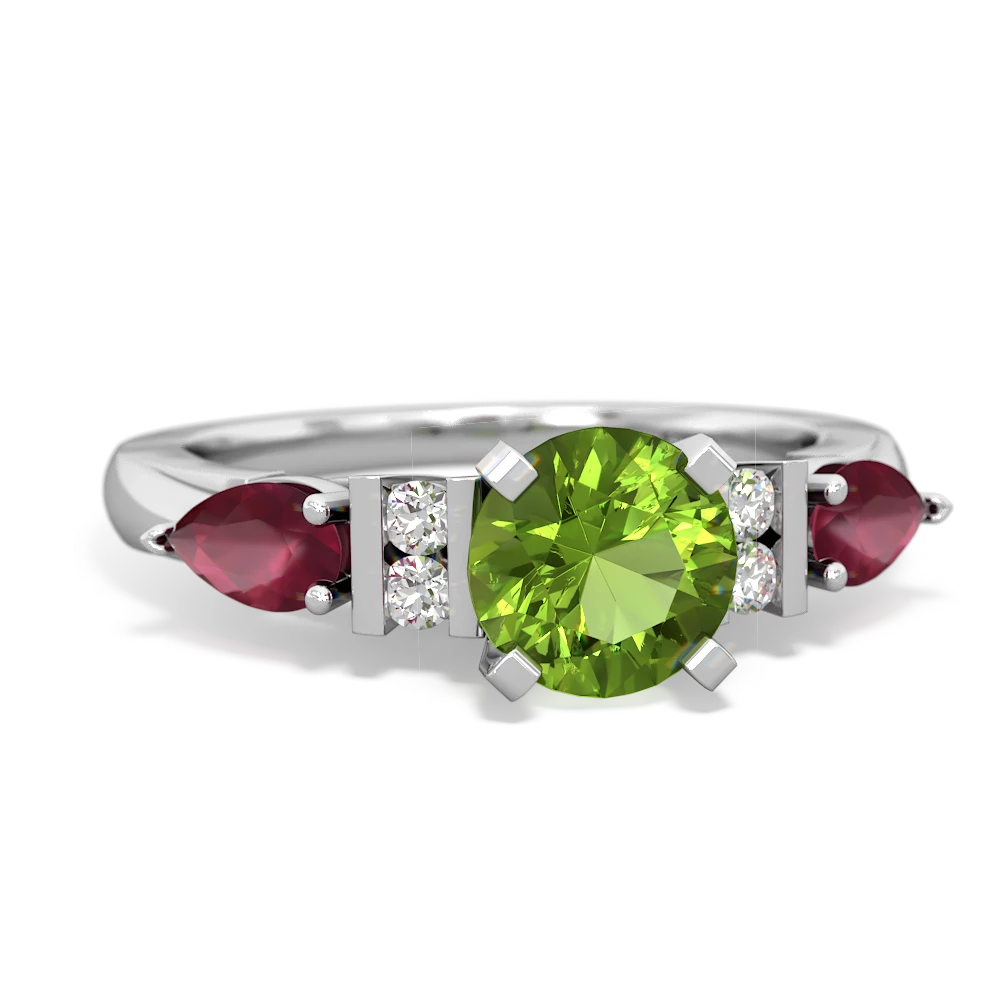 Peridot 6Mm Round Eternal Embrace Engagement 14K White Gold ring R2005