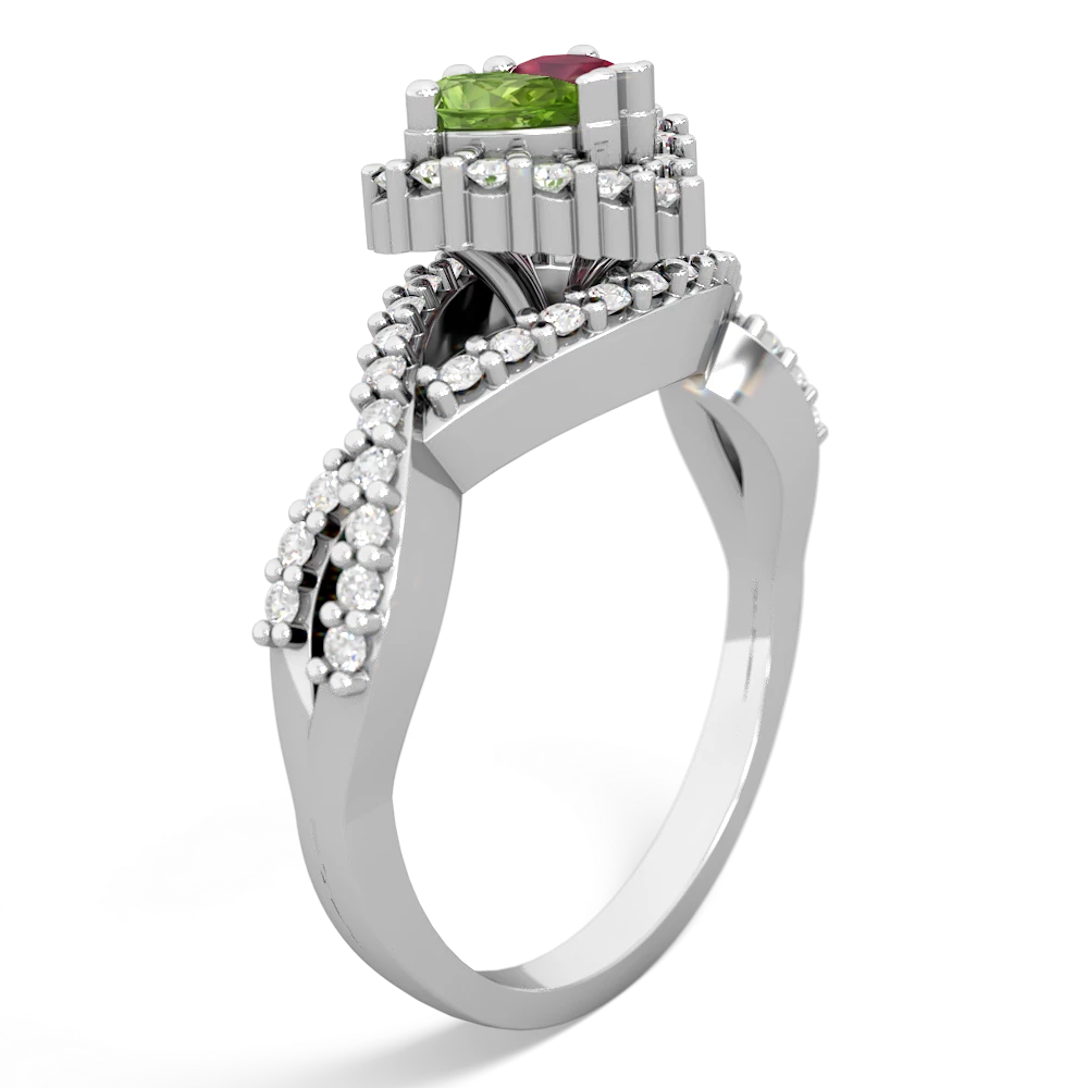 Peridot Diamond Twist 'One Heart' 14K White Gold ring R2640HRT