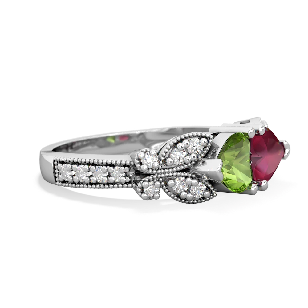 Peridot Diamond Butterflies 14K White Gold ring R5601